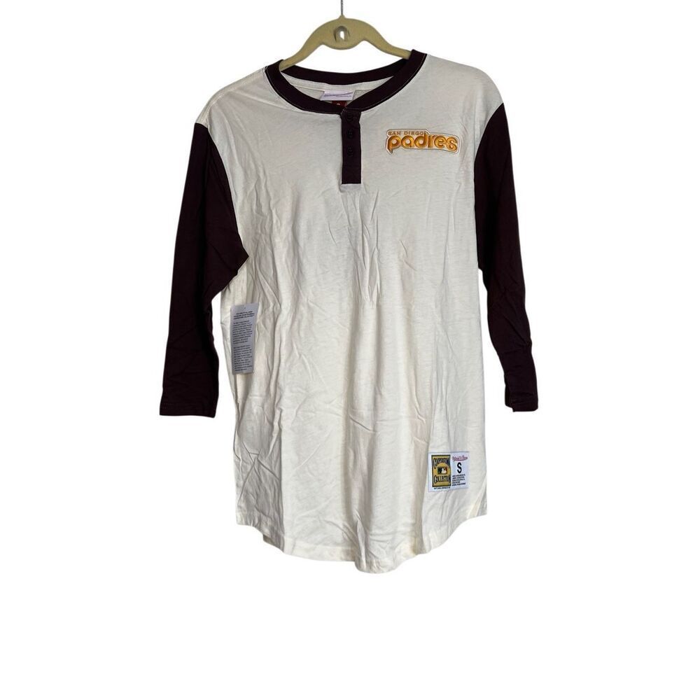 Mitchell & Ness Shirt Mens Small Cream San Diego Padres MLB Icon Henley NWT